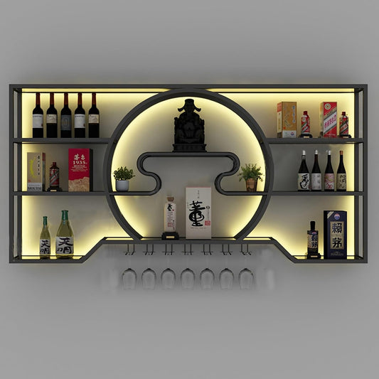 Modern Wine Storage Rack Wall Mounted With LED Light With Wine Glass Holder