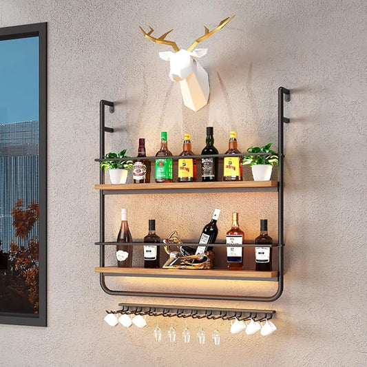 Wine Storage Rack Wall Mounted with Wine Glass Holder